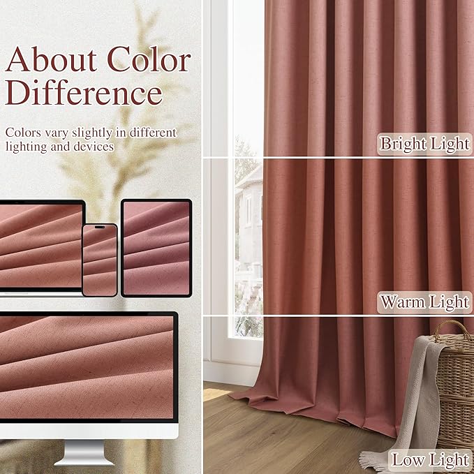 Guken Blackout Curtains 120 Inch Length 2 Panels Set for Living Room Bedroom Back Tab Thermal Insulated 100% Black Out Linen Drapes Room Darkening Window Curtains 120 Inches Long,Dusty Rose