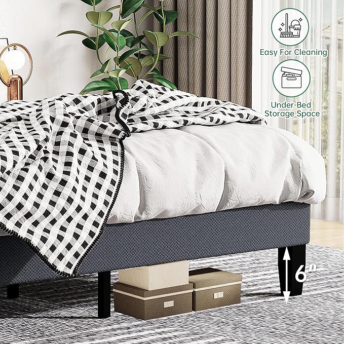 Full Size Bed Frame with Headboard,Fabric Upholstered Platform Bed Frame with Wooden Slats Support,No Box Spring Needed/Non-Slip Without Noise/Easy Assembly, Darkgrey