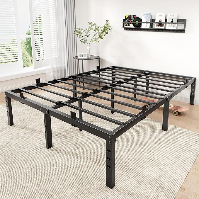 BedsPick 14 Inch Queen Bed Frame, Metal Platform Bed Frame Queen Size, Heavy Duty Sturdy Mattress Foundation, Mattress Anti-Slip, Easy Assembly, Noise Free, No Box Spring Needed, Black