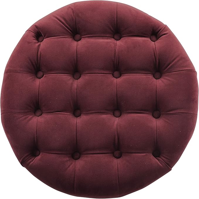 Homepop Home Decor |N8264-B119 | Large Button Tufted Velvet Round Storage Ottoman | Ottoman with Storage for Living Room & Bedroom, Berry