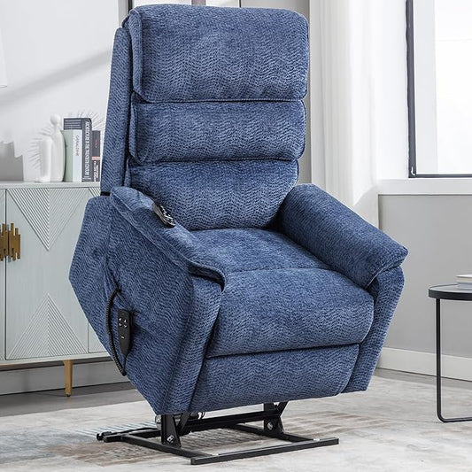 Electric Lift Chair with Heat and Massage, Dual Motor Recliner Lift Chair with Infinite Position, 72.4in Long Big and Tall Recliner, Blue Extra Wide Recliner, Chenille Fabric