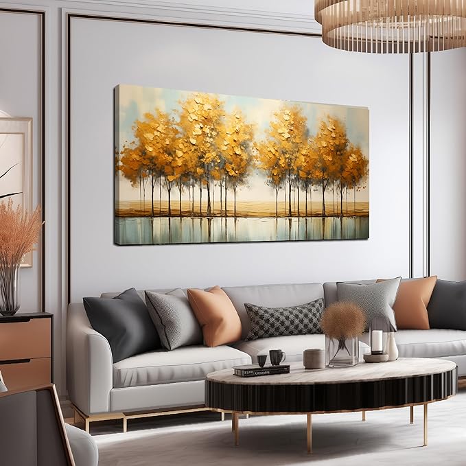 Large Canvas Wall Art for Living Room Bedroom Painting Yellow Forest Theme Decorative Painting with Frame Can be Directly Hanging Wall Art Decor Modern Artwork Office Decor Size 24x48 C