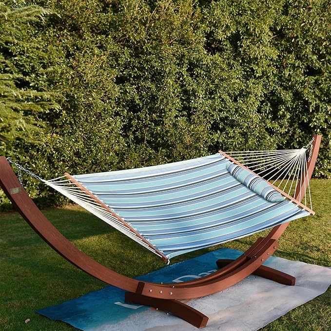 Lazy Daze 12 FT Sunbrella Fabric Hammock with Spreader Bars and Free Pillow Fits for Two Persons, All Weather and Fade Resistant for Patio Yard, 450 lbs Weight Capacity, Dolce Oasis