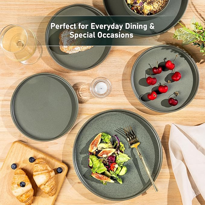 GBHOME Ceramic Dinnerware Sets for 4, Stoneware Plates and Bowls Sets, Chip and Scratch Resistant Dishes, Dishwasher & Microwave& Oven Safe Dishes sets, Reactive Glaze-Green