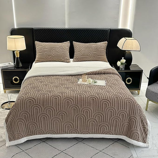 UKELER Sherpa Bed Blanket 80 × 90 inch, Ultra Soft Queen Size Throw Blanket for All Season, Cozy Plush Arch Fleece Blankets for Bedroom Living Room Dorm Hostel Sofa Camping, Coffee