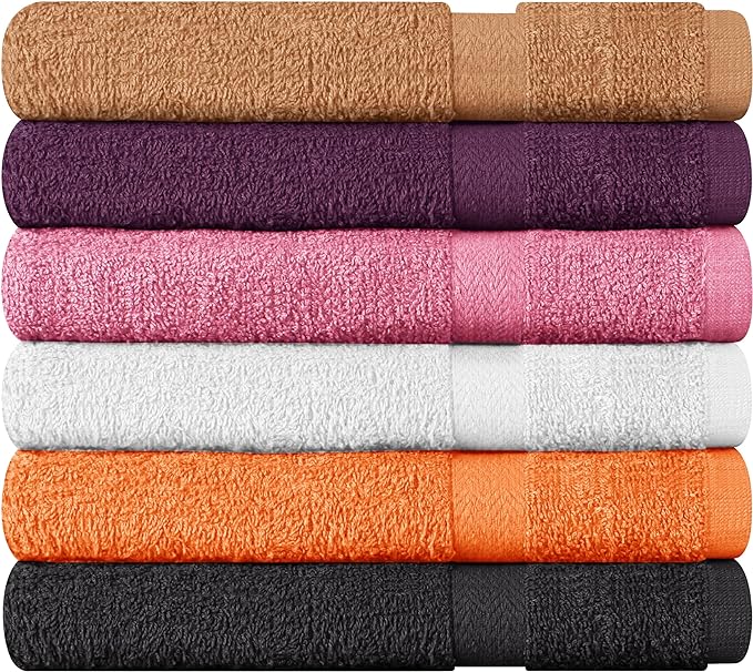 Towel and Linen Mart 100% Cotton 6 Pack Bath Towel Set, Quick Dry, Super Absorbent, Light Weight, Soft, (27 x 54 Pack of 6) (27 x 54 6 Pack, Plum, Pink, Beige, Grey, White, Peach)