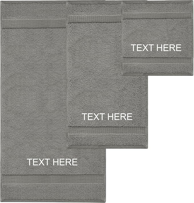 Chakir Turkish Linens | Hotel & Spa Quality 100% Cotton Premium Turkish Towels | Soft & Absorbent (Personalized 3-Piece Towel Set, Gray)