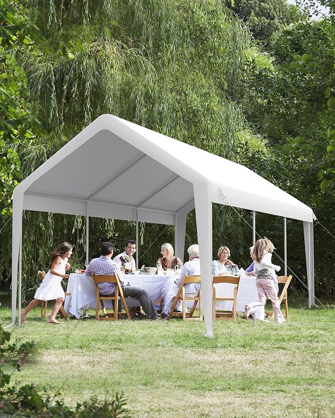 12X20 Ft Carport, Portable Carport with 4 Roll-Up Windows,Doors,Car Port with 200g PE Tarp for Car Boat Truck Motorcycle, Waterproof & UV Protected, Anti-Snow Portable Garage Kit Tent