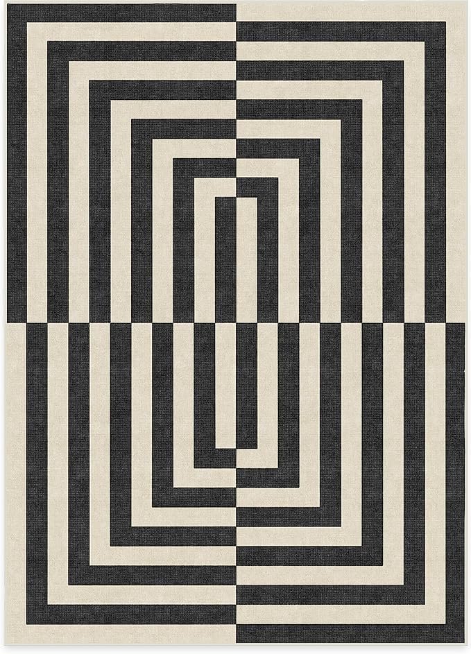 RUGGABLE x Jonathan Adler Machine Washable Modern Area Rug – Op Art Charcoal 5x7, Stain-Resistant, Non-Slip – Medium Rugs for Living Room, Bedroom, Hallway, Entryway & Office–with Cushioned Pad