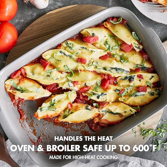 GreenPan Premiere Ovenware Healthy Ceramic Nonstick 13" x 9" Rectangular Baking Pan, Cast Aluminum Bakeware, Warp-Free, Oven and Broiler safe to 600F,Dishwasher Safe, PFAS-Free, Gray