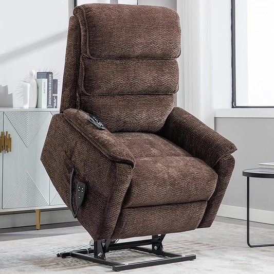 Lay Flat Lift Chair with Heat and Massage, Dual Motor Recliner, Infinite Position, Up to 350 LBS, Dark Brown, Chenille Fabric