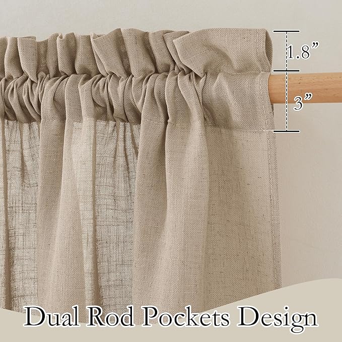 RYB HOME Extra Long Linen Curtains for Dining Room 120 inches Long, Farmhouse Light Filtering Privacy Lightweight Floor Sweeping Drapes for Living Room, Khaki, 52" W, 2 Panels