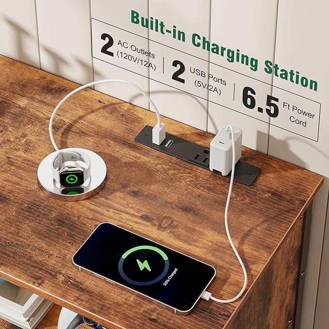 Furologee 55" LED TV Stand for Bedroom with Power Outlets, Entertainment Center with 6 Fabric Drawers for 50/55/60 inch TVs, Dresser TV Stand Long Console Media Table for Living Room, Rustic Brown