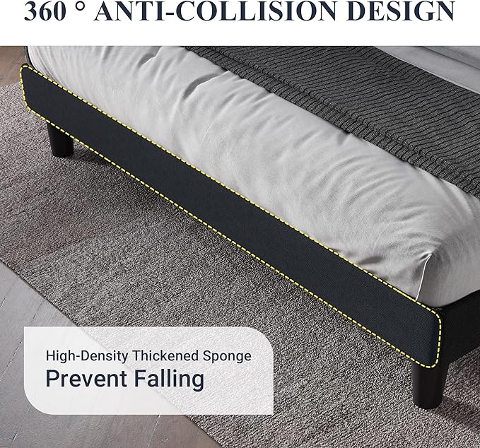 Allewie Full Size Bed Frame with Button Tufted Wingback Headboard, Modern Upholstered Bed Frame with Solid Wooden Slats Support - No Box Spring Needed, Easy Assembly, Black