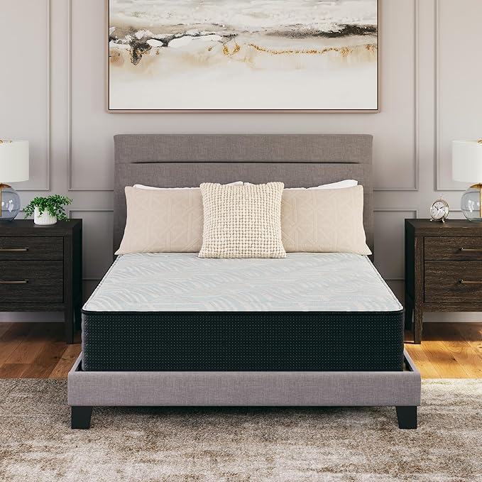 Signature Design by Ashley Full Size Comfort Plus 10 Inch Hybrid Mattress with Lumbar Support Gel Memory Foam, Fiberglass Free, Mattress In A Box