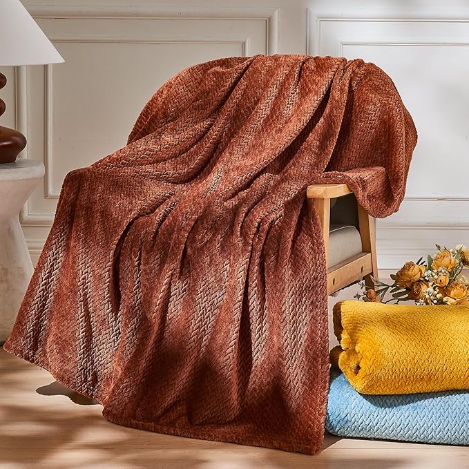 NEWCOSPLAY Super Soft Twin Blanket Coffee Premium Silky Flannel Fleece Leaves Pattern Lightweight Bed Blanket All Season Use (Coffee, Twin(60"x80"))