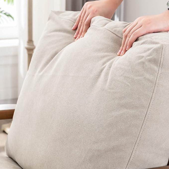 Wahson Set of 2 Mid Century Chair, Upholstered Accent Armchairs, with Wood Frame and Canvas Cushions, Leisure Slipper Chair for Living Room/Bedroom, Beige