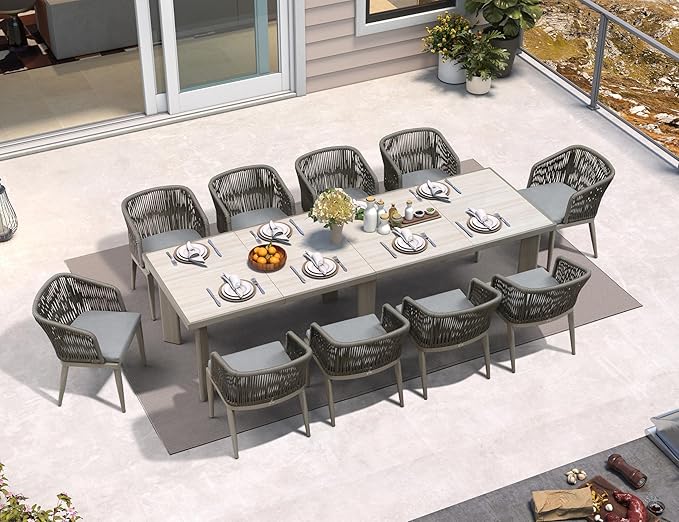 PURPLE LEAF 11 Pieces Outdoor Dining Table and Chairs Set Patio Dining Set Aluminum Wicker Rattan Patio Furniture Set for Lawn Garden Backyard Grey