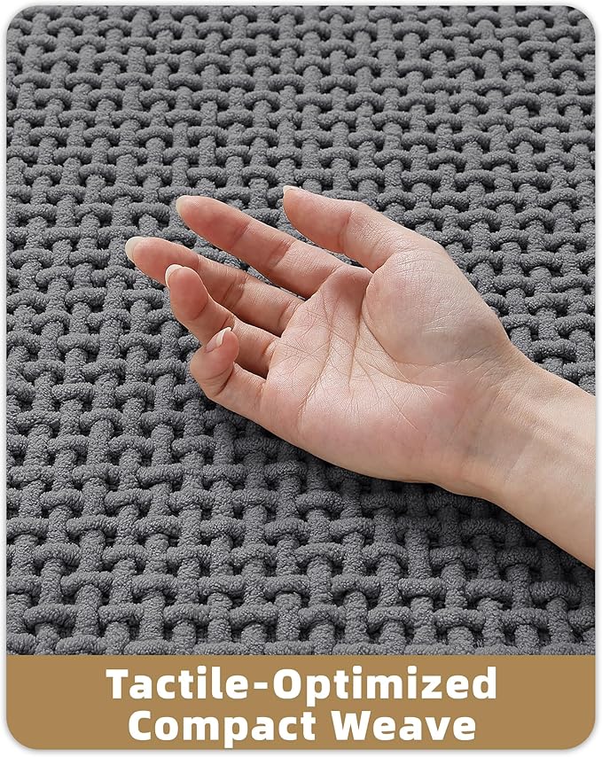 Color&Geometry Ultra Soft Chenille Bathroom Rugs Non Slip Rubber Backing, Machine Washable, Super Absorbent Floor Mat for Bathroom, Bathtub & Shower, Quick Dry Gray Bath Mat, Standard Sized,17"x29.5"