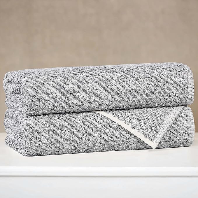 Superior Amelia Viscose Cotton Blend Medium Weight Towels, for Bathroom, Shower, Spa, Plush, Quick Dry, Ultra-Soft Towels, Bath Essentials, Ribbed Design, Bath Towels, Set of 2, Charcoal