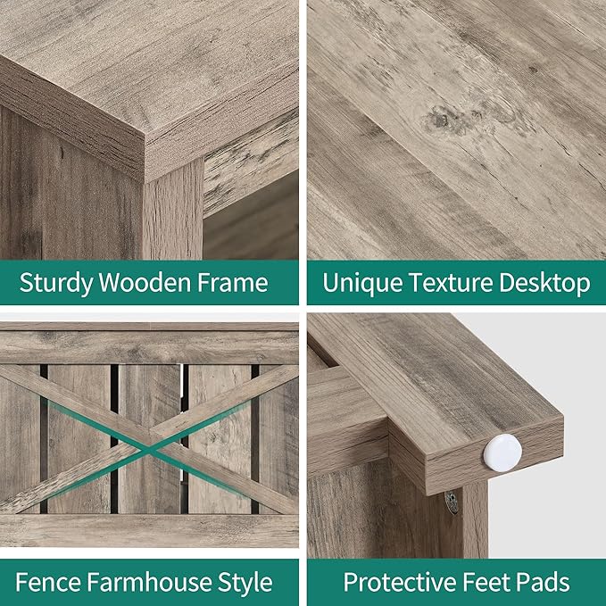 YITAHOME Coffee Tables for Living Room, Farmhouse Coffee Table with Storage Rustic Wood Cocktail Table, Square Coffee Tables for Living Meeting Room with Half Open Storage Compartment, Rustic Grey