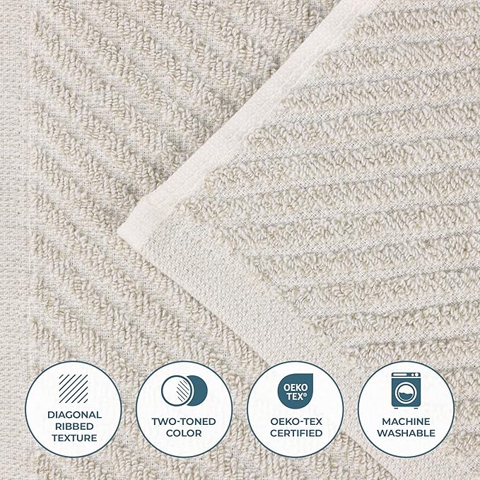 Superior Amelia Viscose Cotton Blend Medium Weight Towels, for Bathroom, Shower, Spa, Plush, Quick Dry, Ultra-Soft Towels, Bath Essentials, Ribbed Design, 9 Piece Assorted Towel Set, Beige