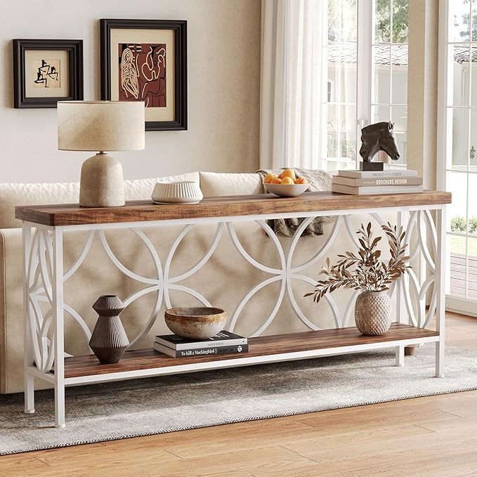 LITTLE TREE Sofa Table, 70.9 Inch Industrial Behind Couch Table with Storage Shelves, Narrow Long Console Table for Entryway, Living Room, Foyer, Hallway, Office
