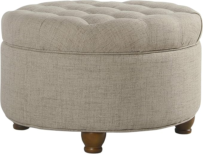 Homepop Home Decor Button Tufted Woven Round Storage Ottoman Large