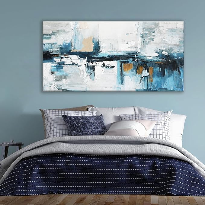 Tsomzxng Abstract Wall Art Living Room Painting Modern Wall Decor 24"X 48" Canvas Art Wall Decor Office Blue White Wall Art Canvas Prints Artwork For Bathroom Kitchen Artwork