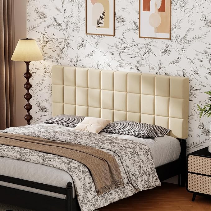 Andeworld Velvet Upholstered Tufted King Size Headboard,Wood Head Board with Metal Legs, Adjustable Height from 42” to 56”, Bed Headboard in Modern Design,Backboard for Bed, Apricot