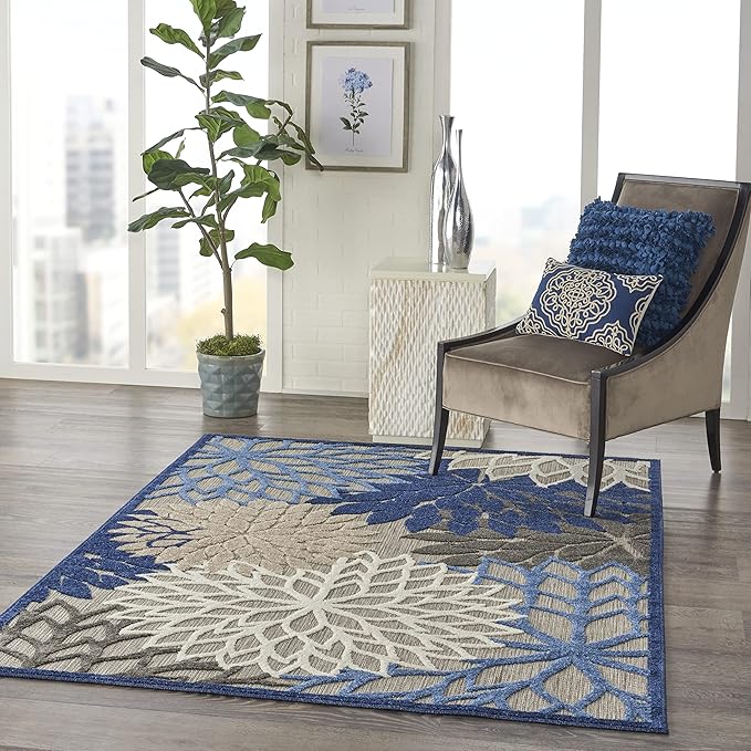 Nourison Home Aloha 5'3" x 7'5" Fabric Indoor/Outdoor Rug in Blue/Multi-Color