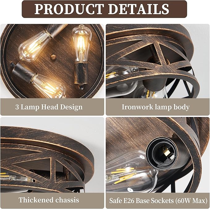 13 inch Flush Mount Ceiling Light Fixtures,3-Light Modern Hallway Light Fixtures Ceiling, Black Gold Lights Fixture Ceiling Mount for Farmhouse,Kitchen, Bedroom 2 Pack
