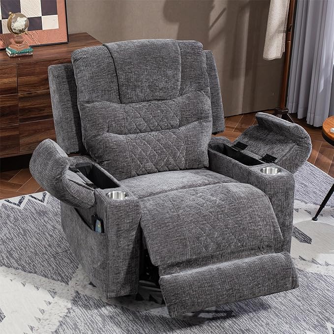 Big Man 400lbs Recliners with Extended Foot Rest and Armrest Storage, Oversized Power Lift Recliner Chair with Heat Massage and Cup Holders for Elderly