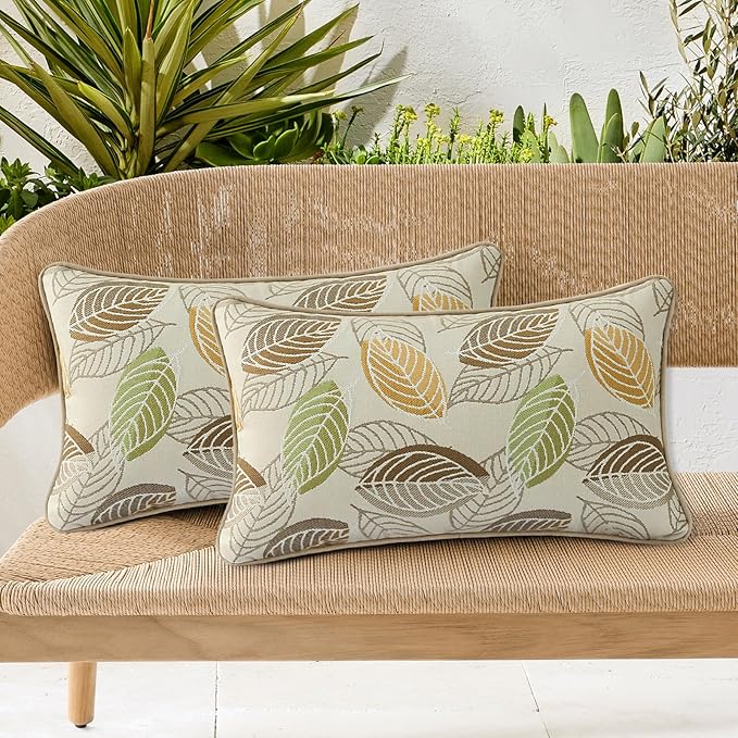 Outdoor Sunbrella Decorative Pillows Pack of 4, 20" x 12" Outdoor Pillow Set for Couch Bed Throw Patio Sofa, Momento Spring