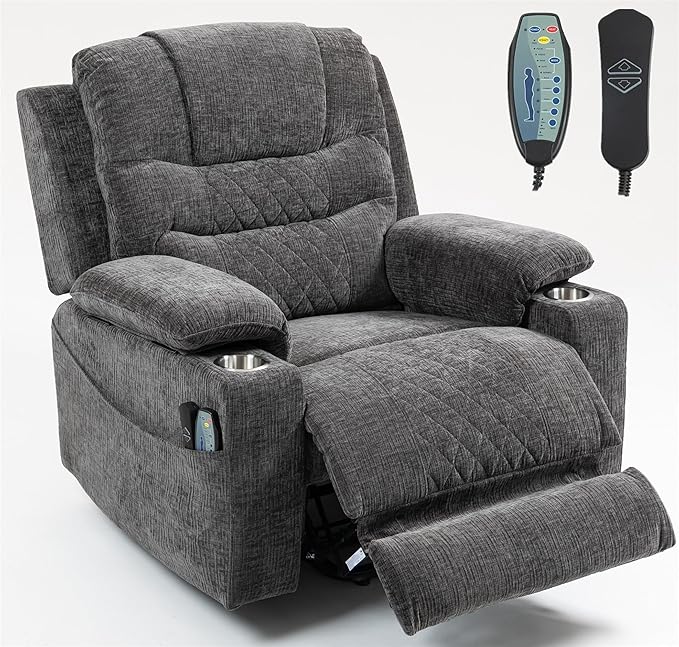 Big Man 400lbs Recliners with Extended Foot Rest and Armrest Storage, Oversized Power Lift Recliner Chair with Heat Massage and Cup Holders for Elderly