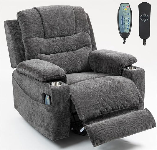 Big Man 400lbs Recliners with Extended Foot Rest and Armrest Storage, Oversized Power Lift Recliner Chair with Heat Massage and Cup Holders for Elderly