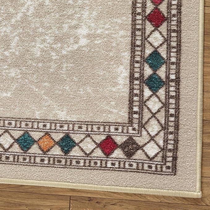 Antep Rugs Alfombras Modern Bordered 2x4 Non-Skid (Non-Slip) Low Profile Pile Rubber Backing Kitchen Area Rugs (Beige, 2'3" x 4')