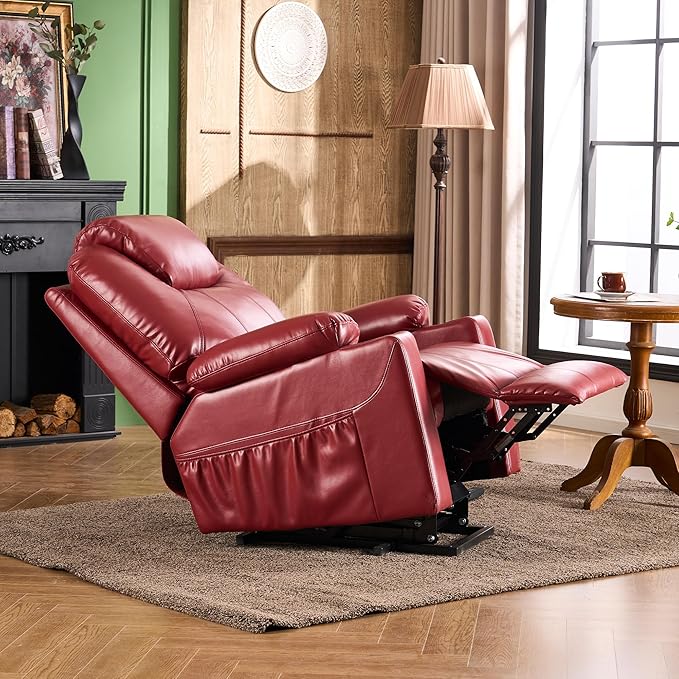SALOHZA Power Lift Recliner Chair for Elderly with Massage and Heat for Living Room, Electric Recliner Chair for Adults with USB/Type C Port/Cup Holders, PU Faux Leather, Red