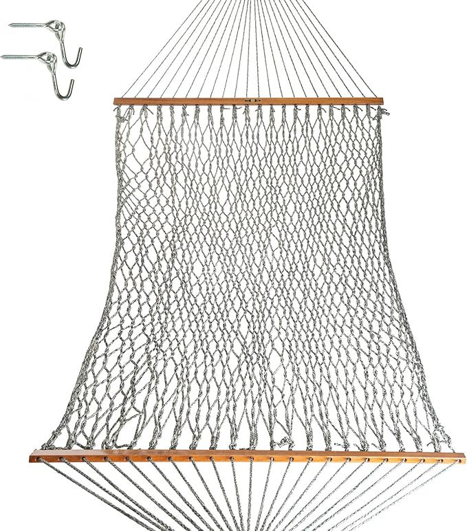 Original Pawleys Island Large Green Oatmeal Heirloom Tweed DURACORD® Rope Hammock with Extension Chains & Tree Hooks, Handcrafted in The USA, 450 LB Weight Capacity, 13 ft. x 55 in.