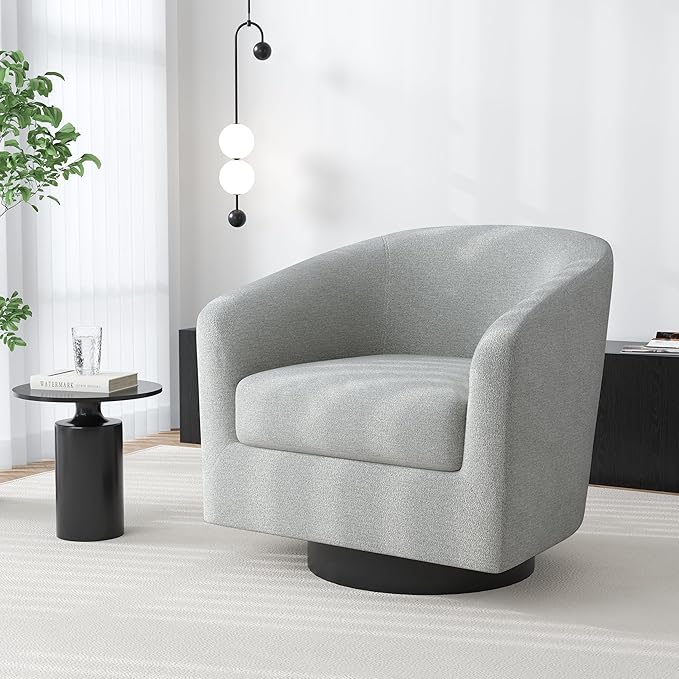 Swivel Barrel Accent Chair, Modern Round Chenille Fabric Arm Chair for Living Room, Bedroom, Comfy Club Reading Chairs for Adults（Chenille Fabric, Light Grey, Set of 4