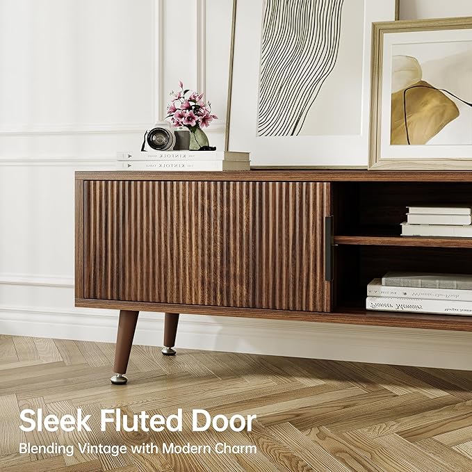 Mid Century TV Stand, Modern TV Console for TVs up to 70 Inches, Entertainment Center with Storage, TV and Media Consol, 62 Inch (Walnut)