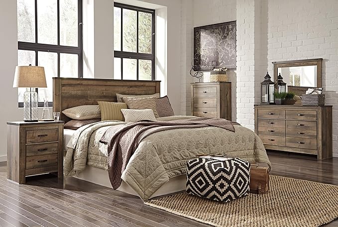 Signature Design by Ashley Trinell Rustic Panel Headboard, King/California, Warm Brown