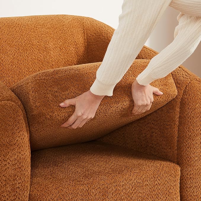 Modern Accent Chair for Living Room, Upholstered Armchair with Boucle Fabric, Single Sofa Chair with Solid Wood Legs, Boucle, Curry