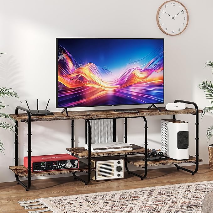VECELO TV Stands up to 65 Inch,Entertainment Center/Media Console Table with Adjustable Storage Shelves for Living Room/Bedroom,