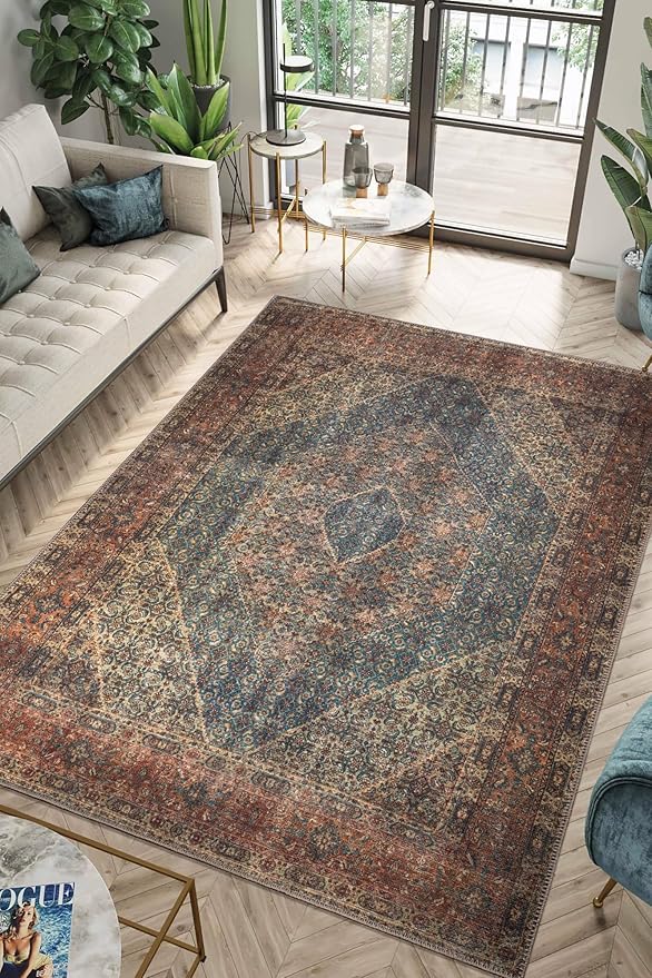 Keen Home Design 2x12 Rug - Machine Washable Runner Rug with Non-Slip Backing, Ideal for Hallway, Entryway, Kitchen, Laundry Room - Vintage, Easy Clean, Durable, Low Pile - (2'6" x 12')