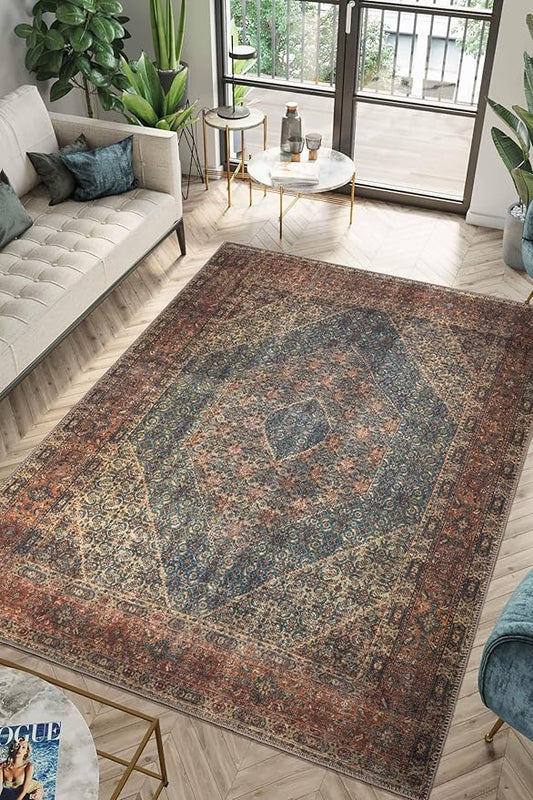Keen Home Design 2x12 Rug - Machine Washable Runner Rug with Non-Slip Backing, Ideal for Hallway, Entryway, Kitchen, Laundry Room - Vintage, Easy Clean, Durable, Low Pile - (2'6" x 12')