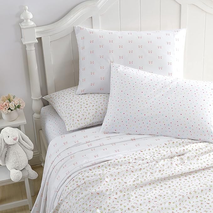 Laura Ashley Kids - Twin XL Sheet Set, Soft & Wrinkle-Resistant Toddler Bedding Set, Fun & Whimsical Bedroom Decor, Ideal Girl Room Essentials, Bed Sheets with Matching Pillowcase (Mae Pink)
