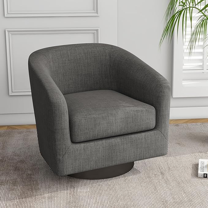 UIXE Swivel Accent Chairs Set of 2, Barrel Club Chair Fabric Upholstered Armchair for Living Room, Round Arm Chair Bedroom Single Sofa Side Reading Seat - Dark Gray