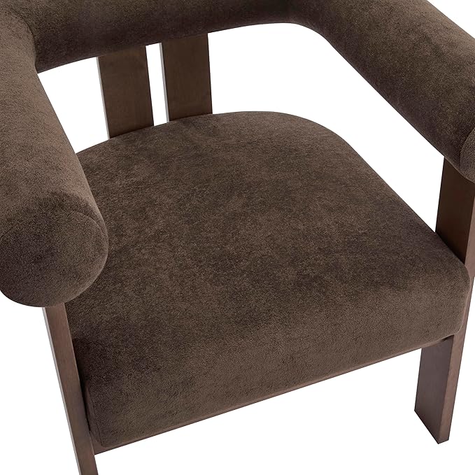 Christopher Knight Home Rones Modern Velvet Upholstered Accent Chair, Wooden Living Room Club Chair with Curved Backrest, Minimalist Bedroom Comfy Reading Chair, Thick Padded Seat, Dark Brown+Walnut