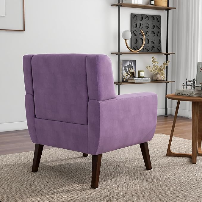 Accent Chair, Mid-Century Modern Velvet Fabric Chairs with Arms for Living Room, Comfy Upholstered Club Single Sofa Armchair for Bedroom Waiting Room with Solid Wood Frame (Velvet Purple, Set of 2)